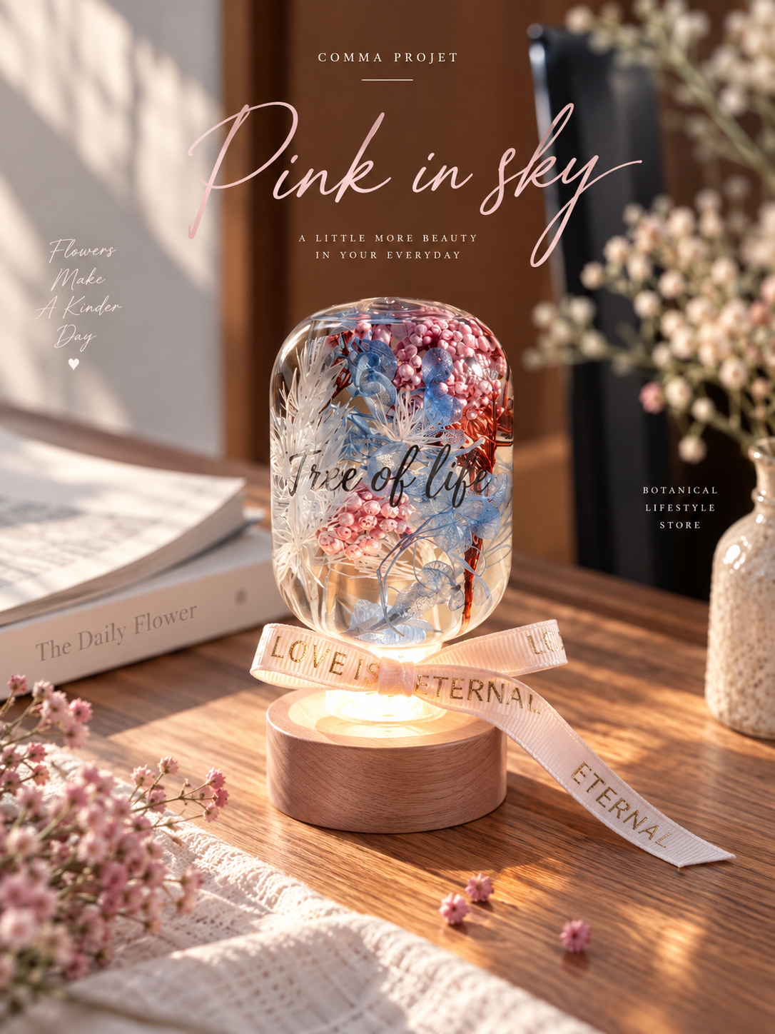 LED Flower Lamp Crystal Ball #1 - Pink in Skies