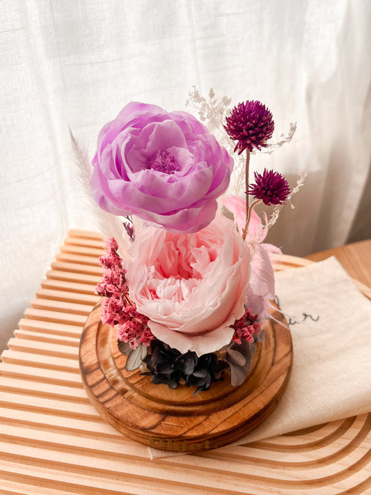 Anniversary Gift Glass Dome #6 Austin Rose & Peony Bliss